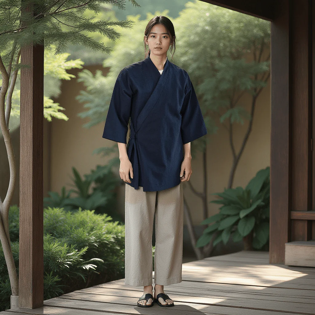 Veste Kimono Traditionnel Bleu - Image 2