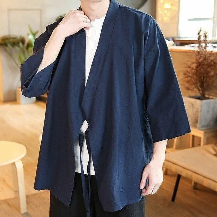 Veste Kimono Traditionnel Bleu - Image 6