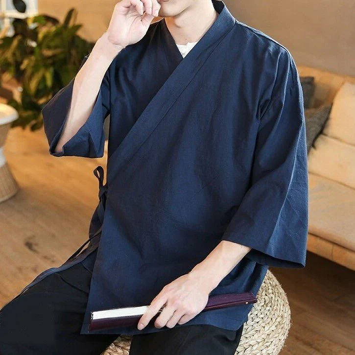 Veste Kimono Traditionnel Bleu - Image 8
